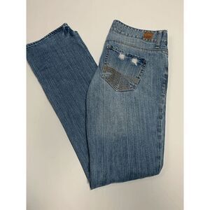 American Eagle Womens Distressed Denim Jeans 77 Straight Ligh Wash 2R